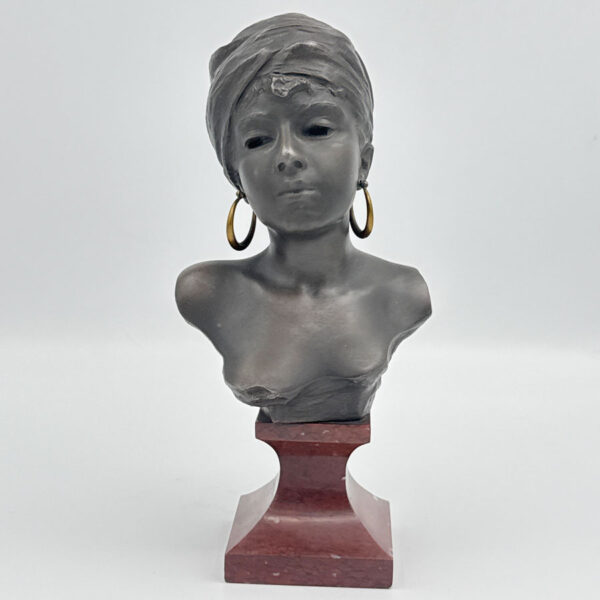 French 19th  Bronze Bust Of A Lady By Emmanuel Villanis