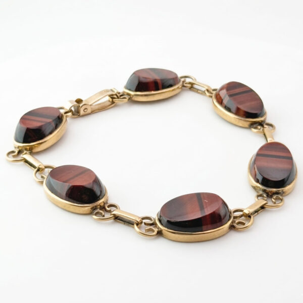 9ct Gold Red Tigers Eye Link Bracelet