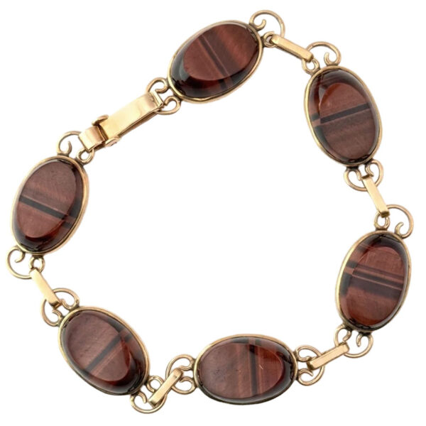9ct Gold Red Tigers Eye Link Bracelet