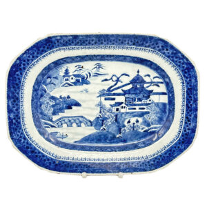 Chinese-Blue-and-White-Willow-Pattern-Nankeen-Platter-C1780 Chinese Blue and White Willow Pattern Nankeen Platter C1780
