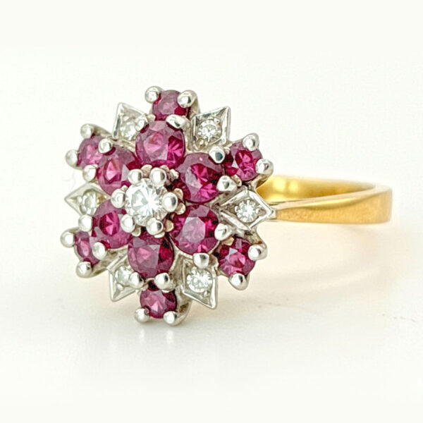 18ct Gold  Ruby And Diamond Cluster Ring