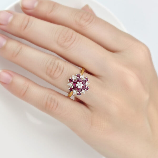 18ct Gold  Ruby And Diamond Cluster Ring