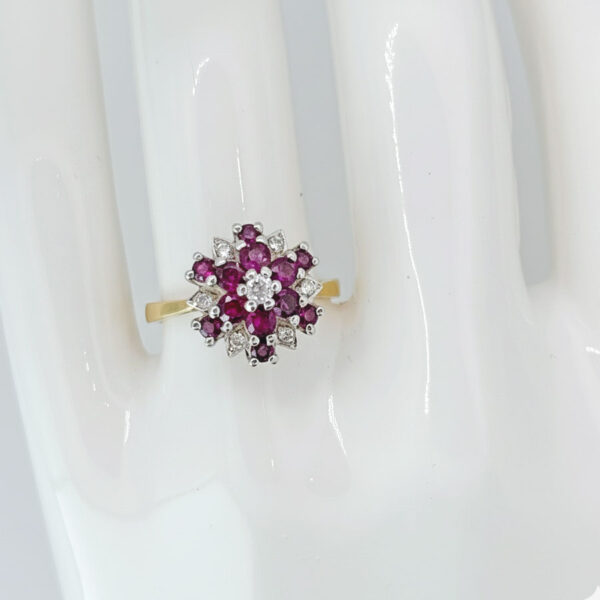 18ct Gold  Ruby And Diamond Cluster Ring