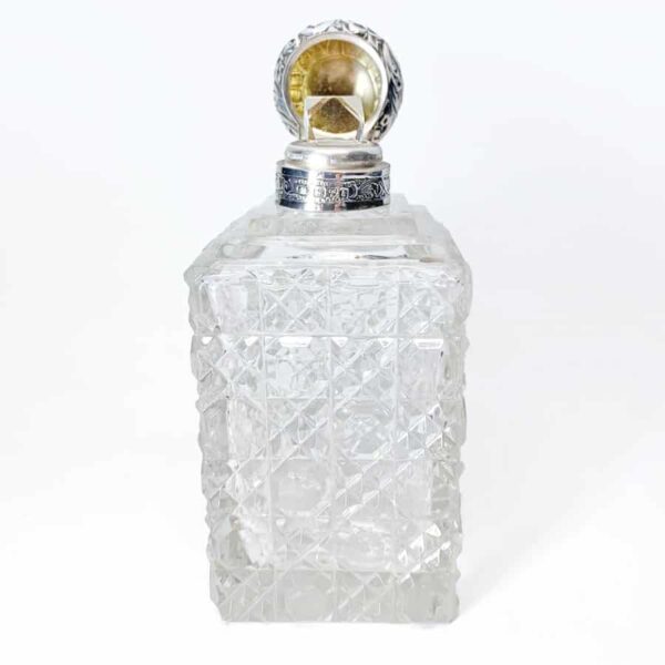 Hallmarked Silver Square Cut Glass Perfume Bottle Chester 1905