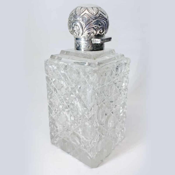 Hallmarked Silver Square Cut Glass Perfume Bottle Chester 1905