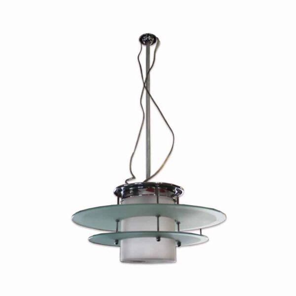 Art Deco Chrome Two Tier Light Blue Light Fitting