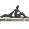 French-Bronze-Art-Deco-Lady-And-Hound-on-Onyx-ab French Bronze Art Deco Lady and Hound on Onyx