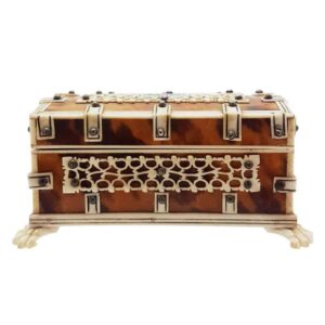 Anglo Indian Tortoise Shell and Ivory Carved Trinket Box