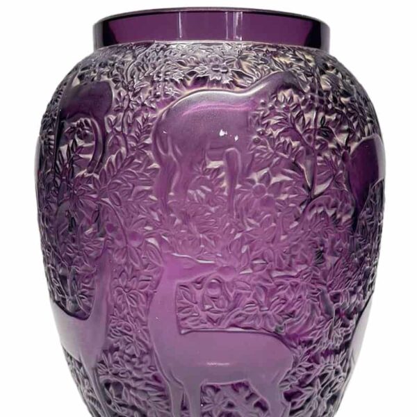 Lalique Crystal Amethyst Biches Vase