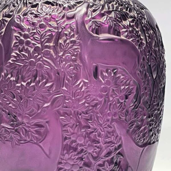 Lalique Crystal Amethyst Biches Vase