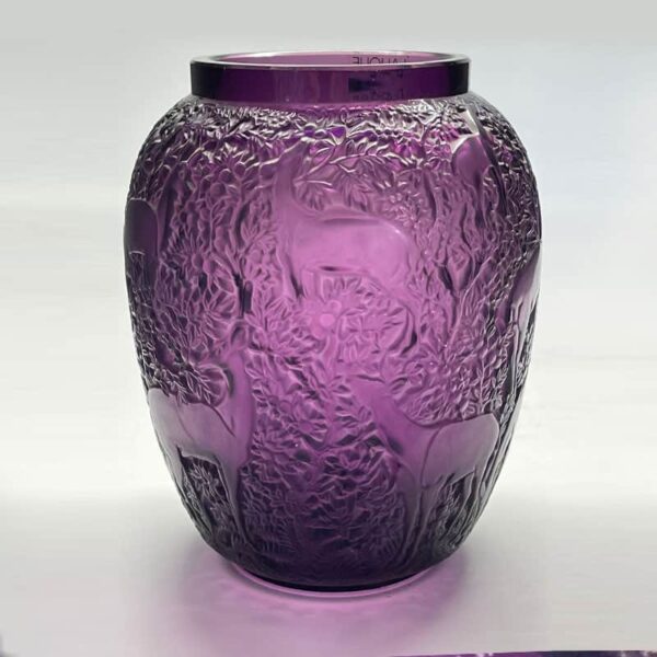 Lalique Crystal Amethyst Biches Vase