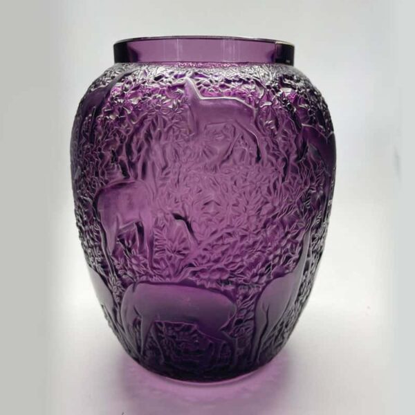 Lalique Crystal Amethyst Biches Vase