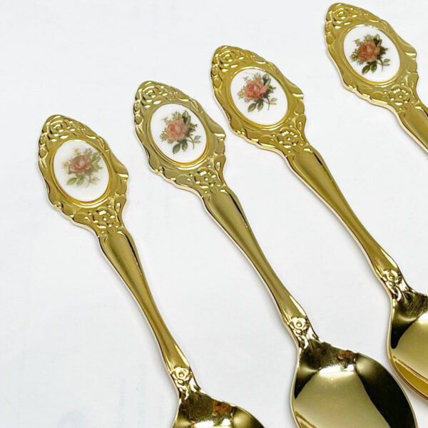 Eetrite 24ct Gold Plated Royal Albert Moss Rose Tea Spoons