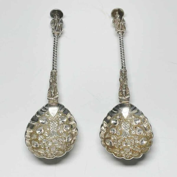 Rare Pair Birmingham 1887 Apostle Berry Spoons