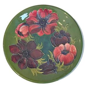 Moorcroft Anemone Pattern Plate On A Green Ground 25cm