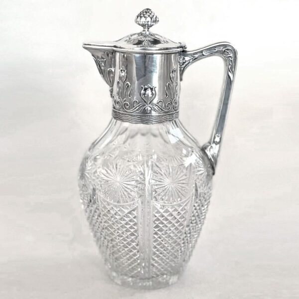 Art Nouveau Crystal and Silver Claret Jug Post 1894