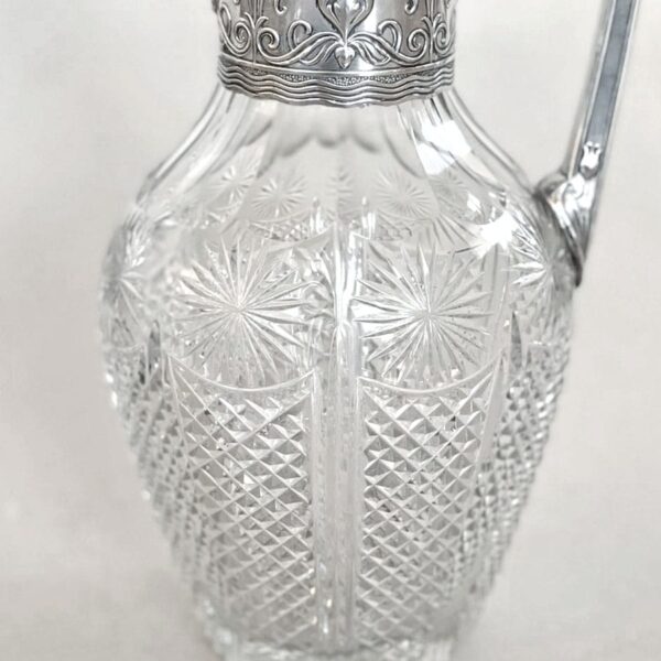 Art Nouveau Crystal and Silver Claret Jug Post 1894