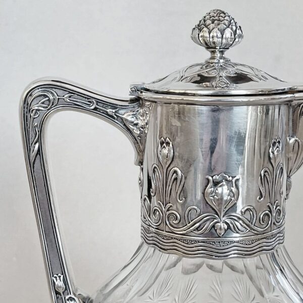 Art Nouveau Crystal and Silver Claret Jug Post 1894