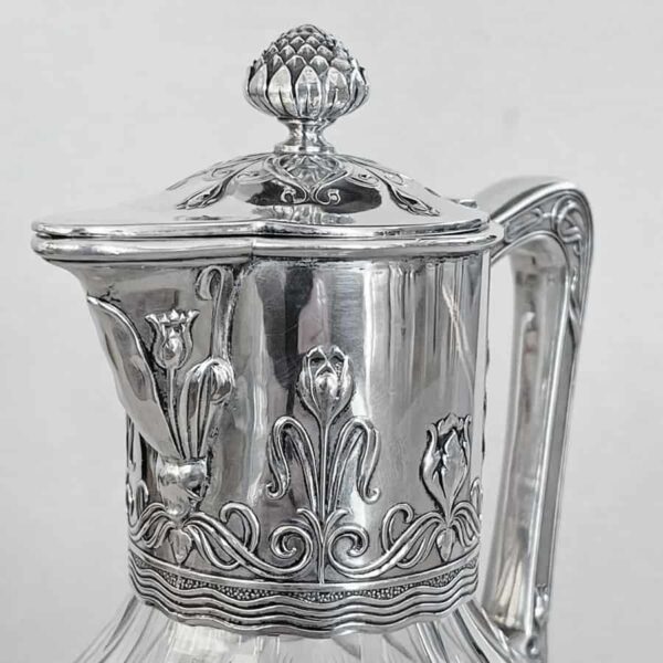 Art Nouveau Crystal and Silver Claret Jug Post 1894