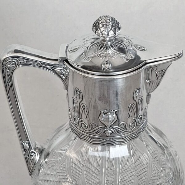 Art Nouveau Crystal and Silver Claret Jug Post 1894