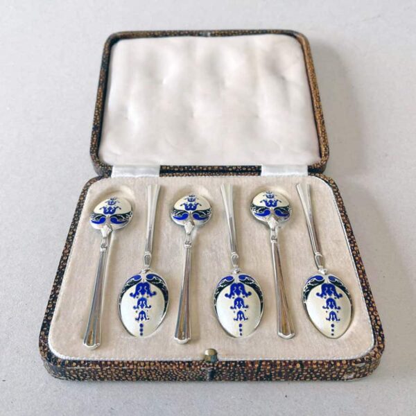 Hallmarked-silver-Birmingham-enamel-tea-spoons-5 Hallmarked Silver Birmingham Enamel Tea Spoons