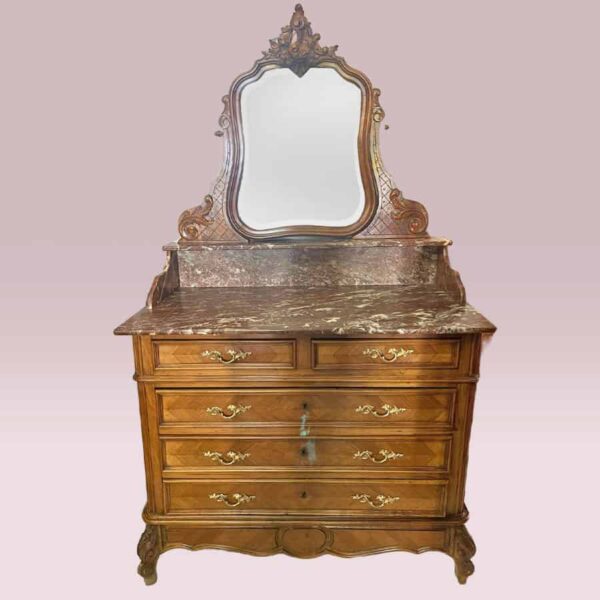 Antique French C1880 French Louis XV Walnut Vanity Chest