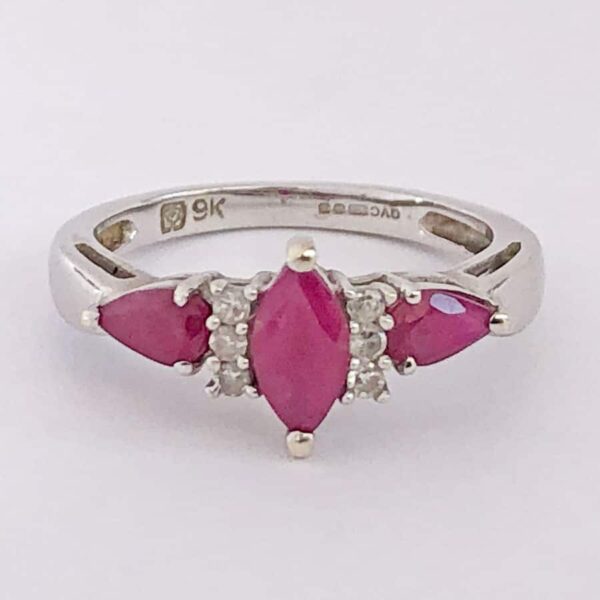 9ct Gold Marquise Ruby And Diamond Ring