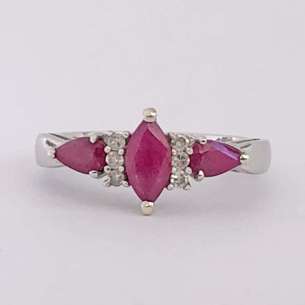 9ct Gold Marquise Ruby And Diamond Ring