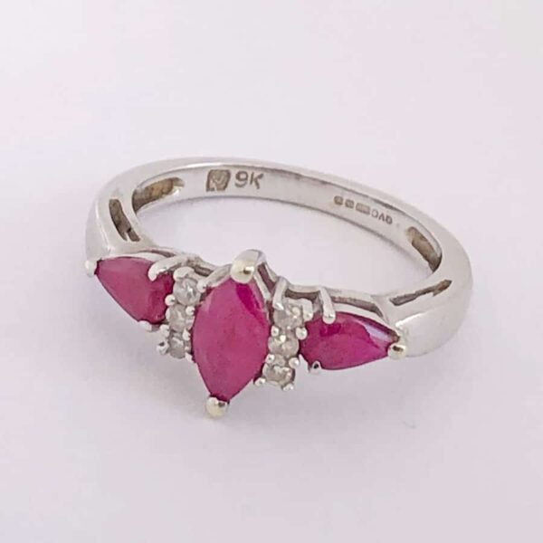 9ct Gold Marquise Ruby And Diamond Ring