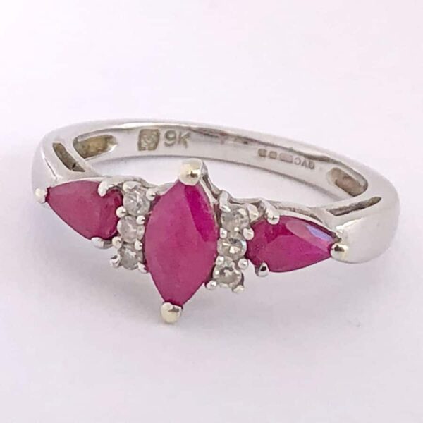 9ct Gold Marquise Ruby And Diamond Ring