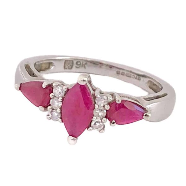 9ct Gold Marquise Ruby And Diamond Ring