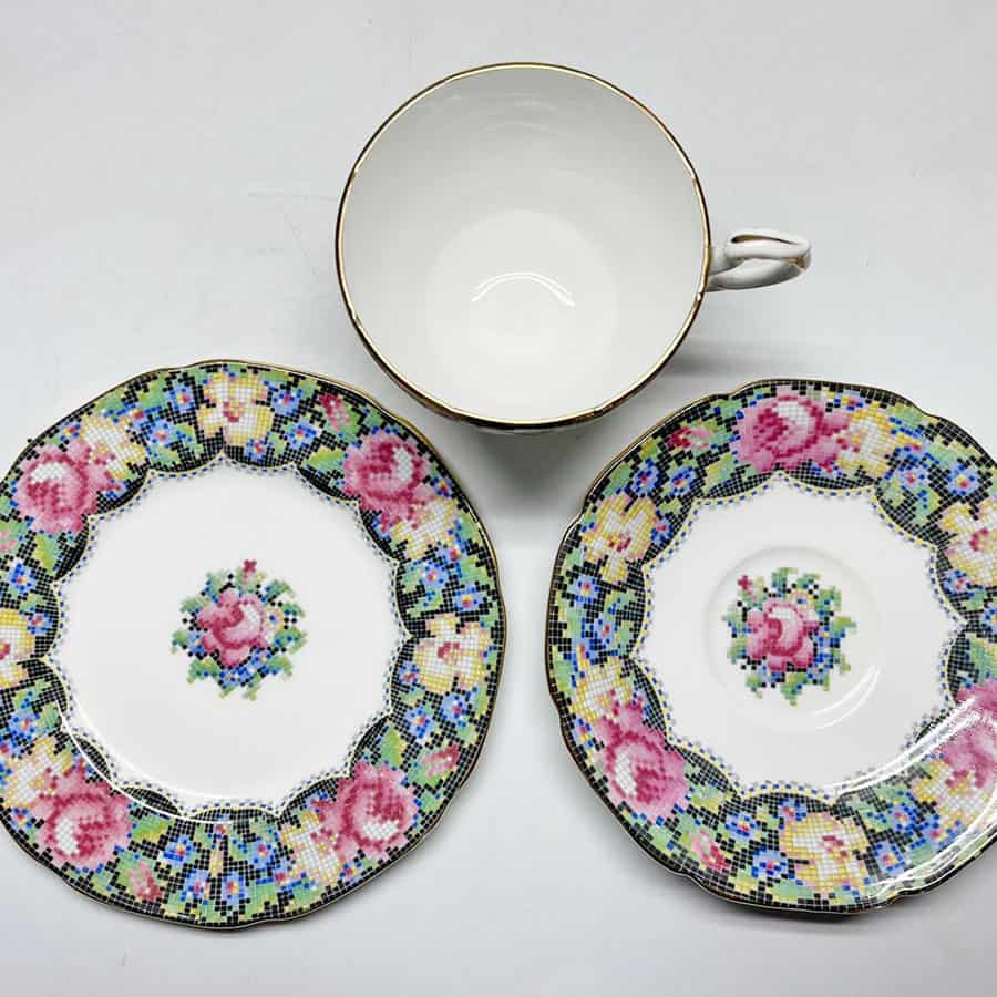 Other Antiques & Collectables Paragon Gingham Rose Petit Point Trio