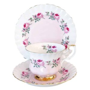 Royal Albert Tea Trio Moss Rose With Pink and White Bands