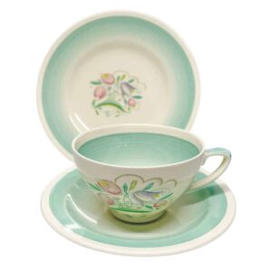 Susie Cooper Green Dresden Spray Tea Trio