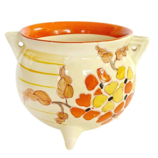 Clarice-cliff-bizarre-cauldron-orange-yellow-flowers Clarice Cliff Bizarre Cauldron Orange Yellow Flowers