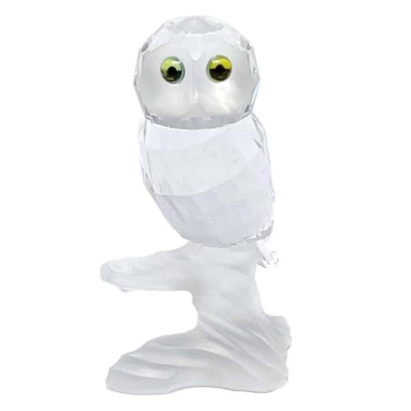 Swarovski Owl Green Eyes On Tree Trunk