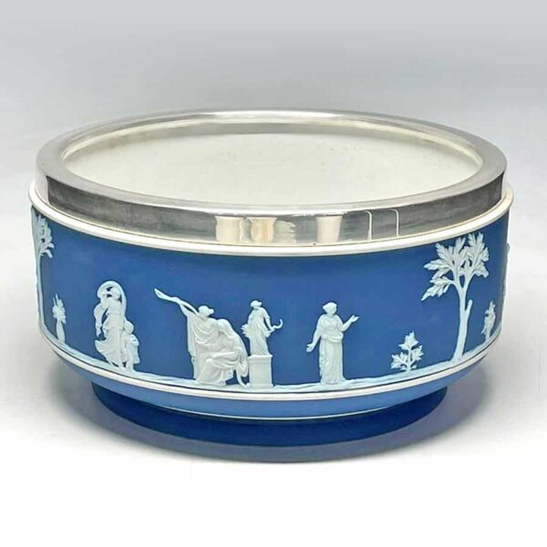 Wedgwood Cobalt Blue Jasperware Silver Plated Rim Maidens Bowl