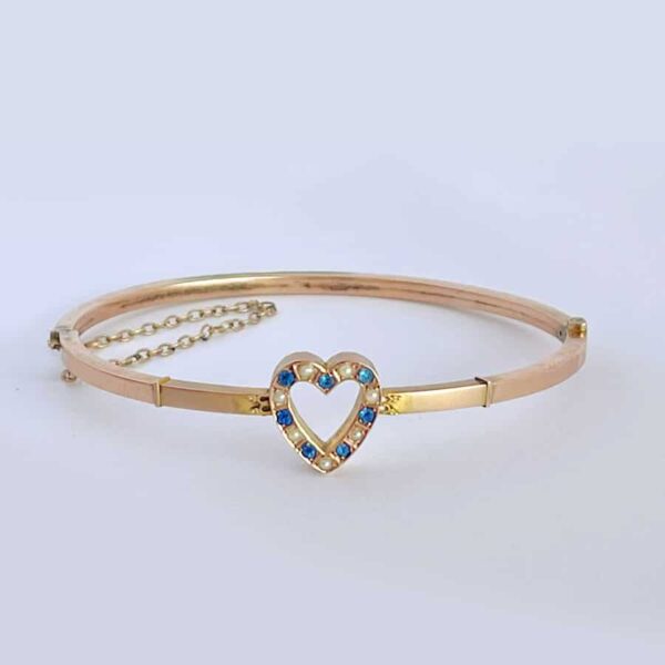 9ct Rose Gold Bangle Sapphire and Seed Pearl Bangle