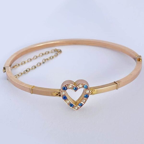 9ct Rose Gold Bangle Sapphire and Seed Pearl Bangle