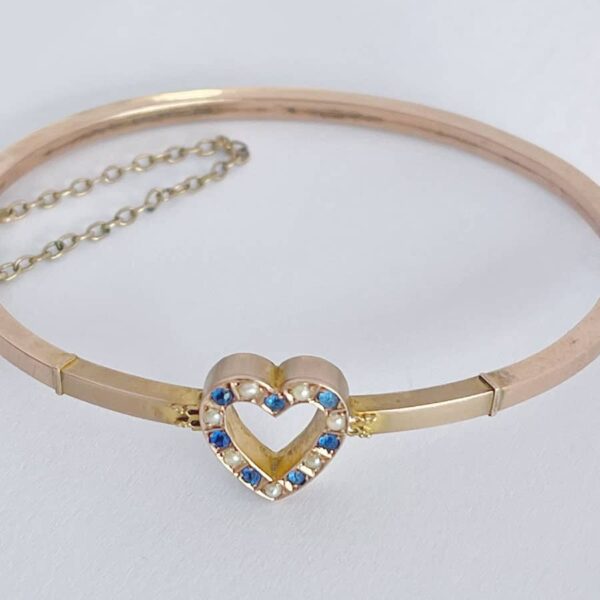 9ct Rose Gold Bangle Sapphire and Seed Pearl Bangle