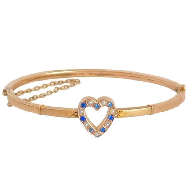 9ct Rose Gold Bangle Sapphire and Seed Pearl Bangle
