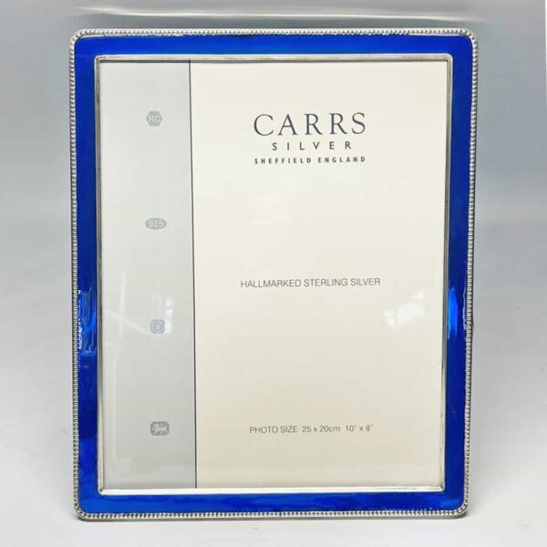 Carrs Hallmarked Sheffield Silver And Blue Enamel Picture Frame 20th