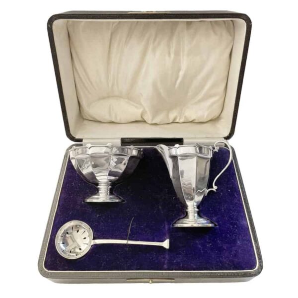Hallmarked  Silver Boxed Cream Sugar Set  Birmingham  1926