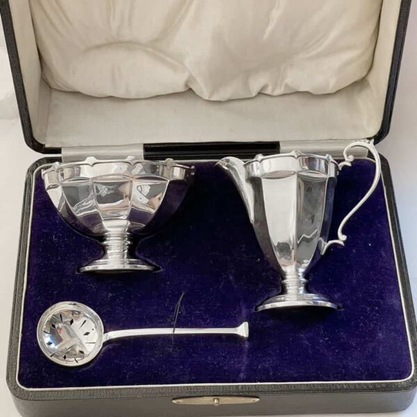 Hallmarked  Silver Boxed Cream Sugar Set  Birmingham  1926