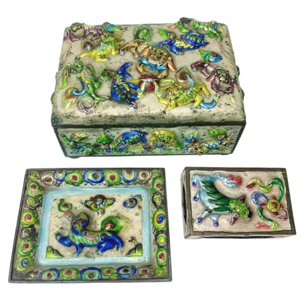 Antique-Chinese-cloisonné-enamel-smokers-companion-set Antique Chinese Cloisonné Enamel Smokers Companion Set