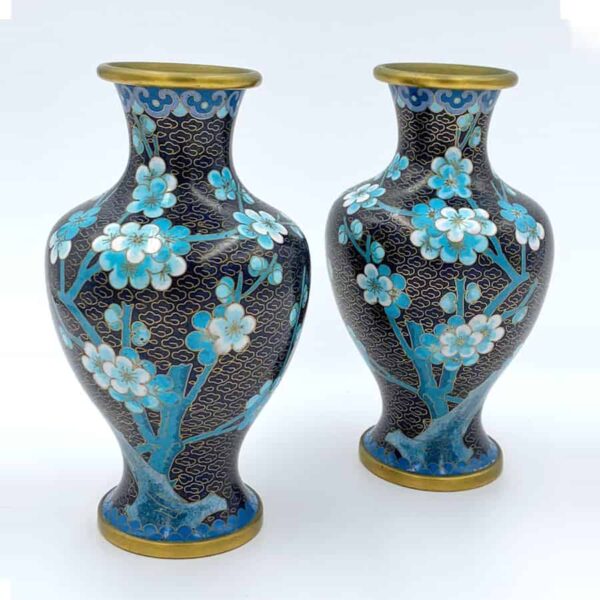 Pair-Chinese-cloisonné-vases-apple-blossom-1 Pair Chinese Cloisonné Vases Apple Blossoms
