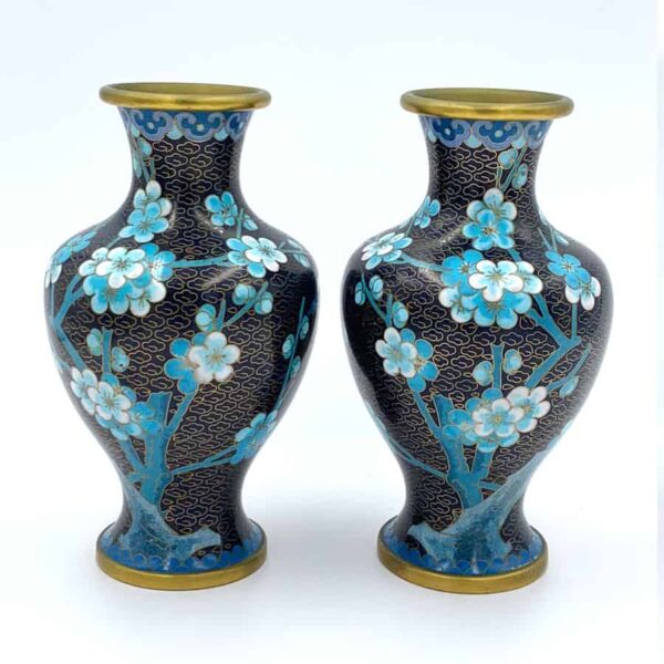 Pair-Chinese-cloisonné-vases-apple-blossom-2 Pair Chinese Cloisonné Vases Apple Blossoms