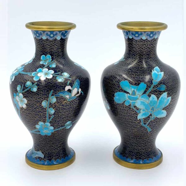 Pair-Chinese-cloisonné-vases-apple-blossom-4 Pair Chinese Cloisonné Vases Apple Blossoms