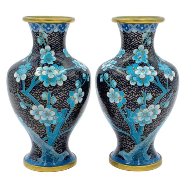 Pair-Chinese-cloisonné-vases-apple-blossom Pair Chinese Cloisonné Vases Apple Blossoms