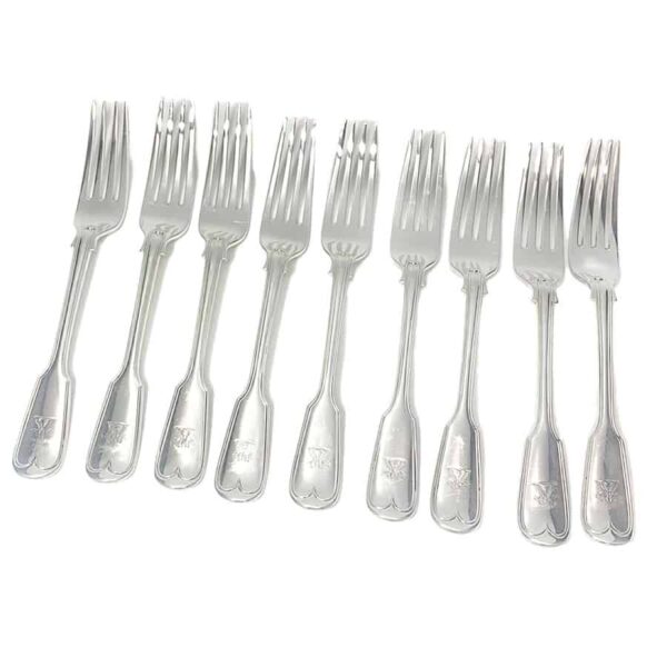 Antique Silver Victorian Fiddle and Thread Service Main Forks 1865